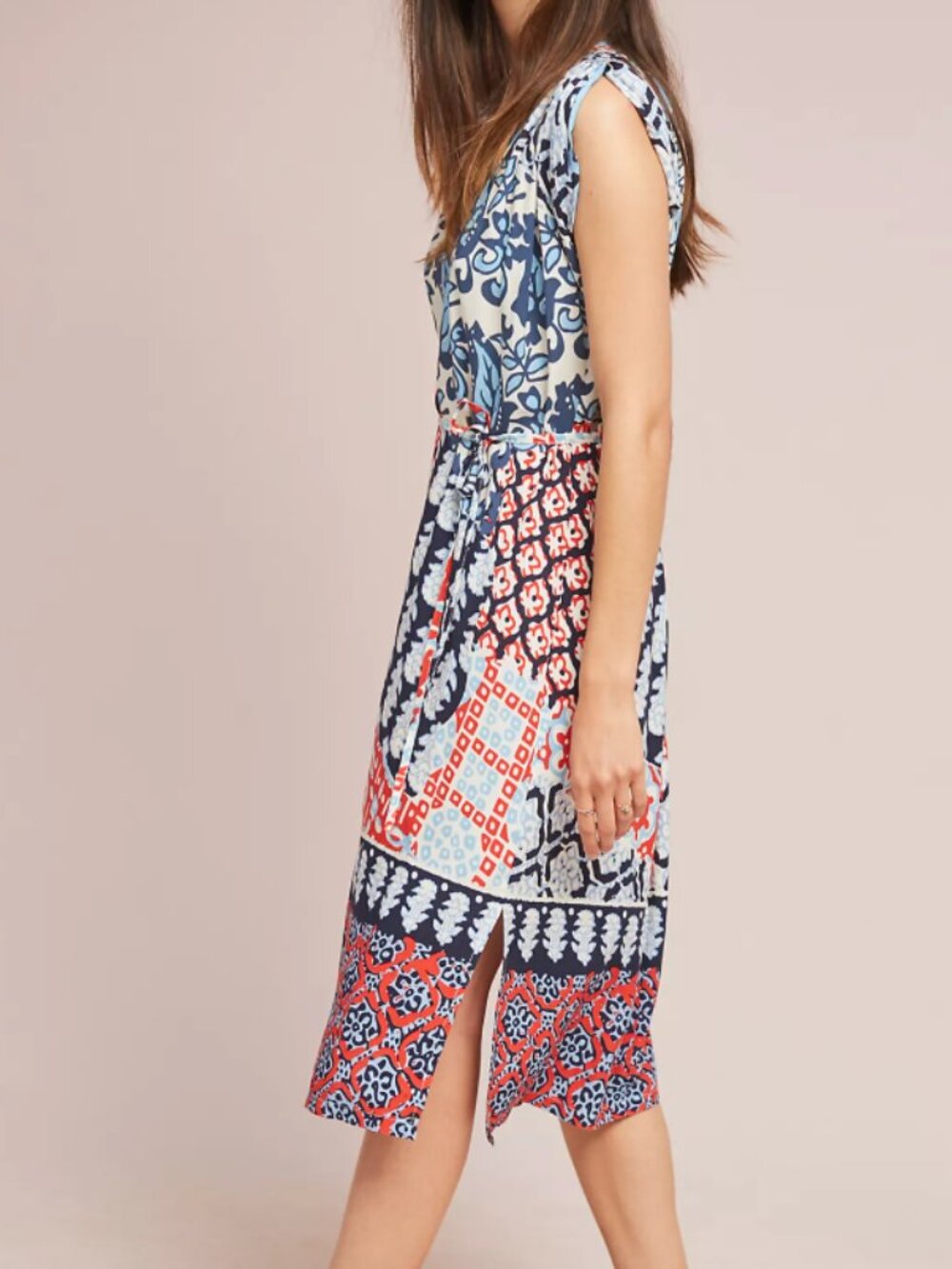 Anthropologie Patchwork Midi Dress by Porridge - Red/Blue/White - SIZE XL